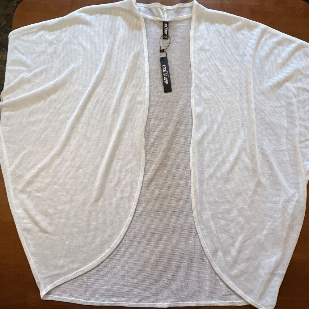 Lock Love Cardigan Womens XXL White Open Front Batwing Casual Chic Modern Preppy